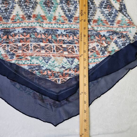 🦃 Absolutely Famous Top Blouse Sheer Blue Chiffon Handkerchief Hem Size Large - Picture 8 of 10